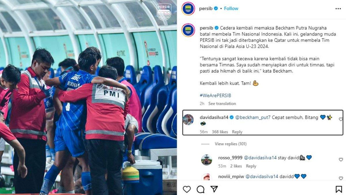David da Silva kepergok beri ucapan lekas sembuh kepada Beckham Putra yang cedera di Persib Bandung dan langsung mendapat sorotan dari Bobotoh yang memintanya untuk bertahan di Pangeran Biru, Senin 1 April 2024.