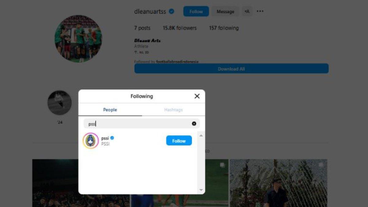 Dleanu Arts terindikasi follow Instagram PSSI.