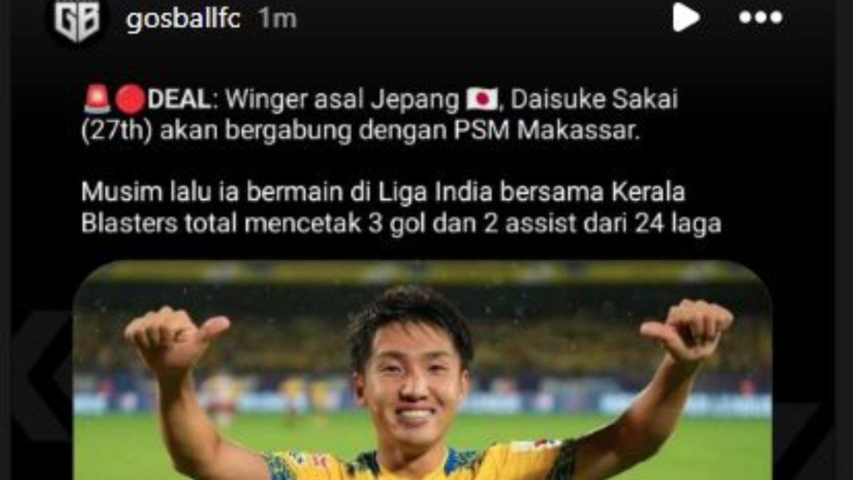 RUMOR - PSM Makassar lebih unggul ketimbang Persib Bandung dalam perburuan sosok Daisuke Sakai jelang Liga 1 2024 mendatang.