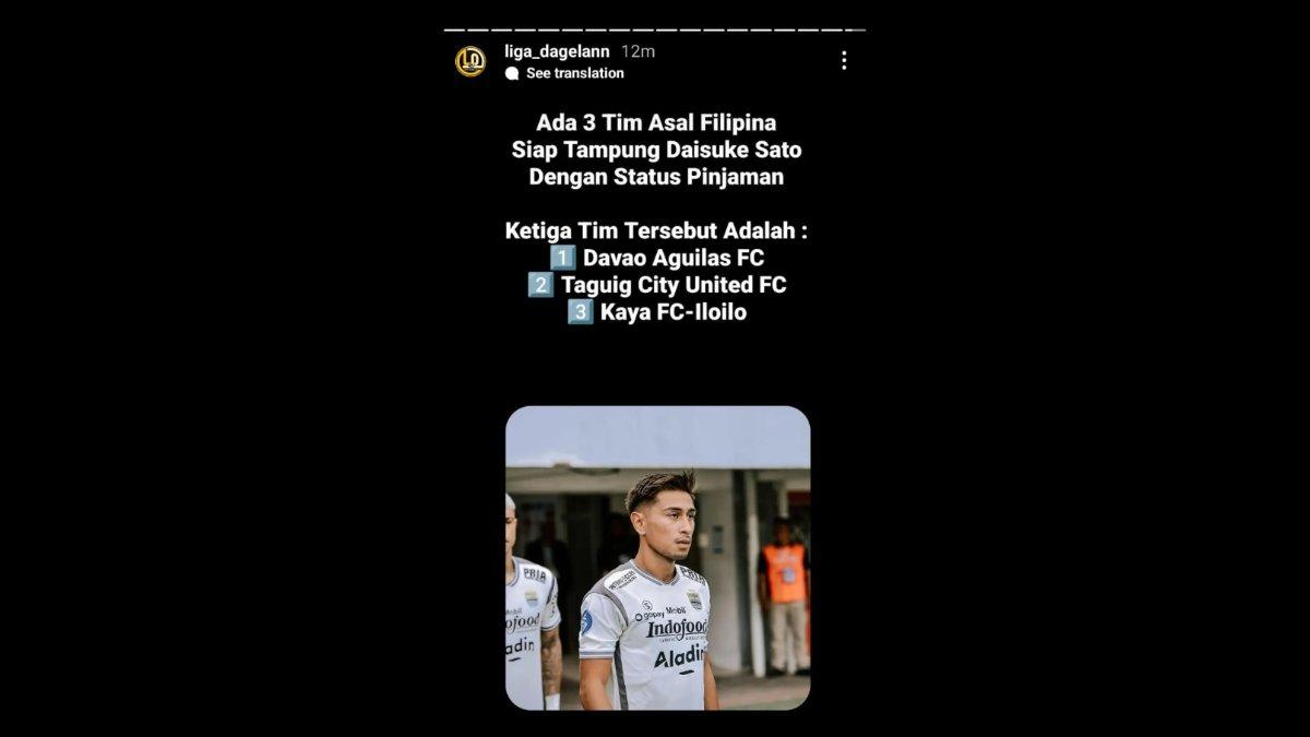 Rumor bek Persib Bandung, Daisuke Sato yang siap dipinjamkan ke klub Liga Filipina pada paruh musim 2023/2024 ini, Minggu 28 Januari 2024.