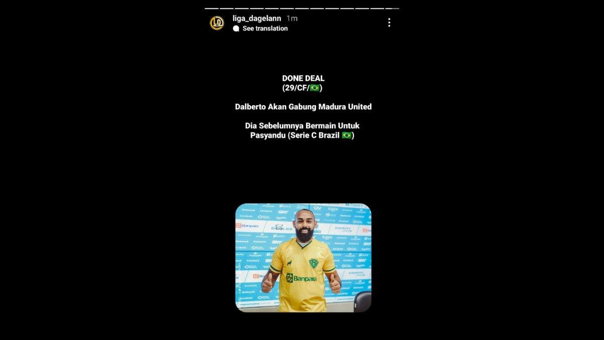 Rumor sosok striker asal Brasil, yakni Dalberto yang merapat ke Madura United selepas penutupan bursa transfer paruh kedua Liga 1 2023, Rabu 29 November 2023.