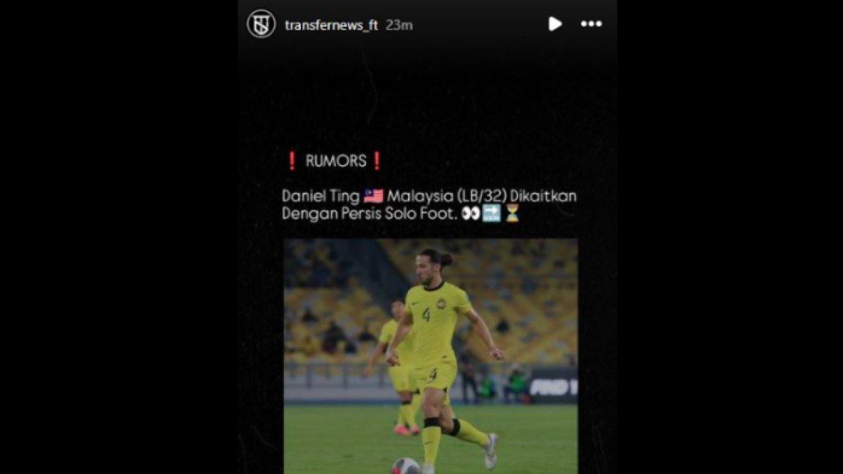 Rumor sosok bek Sabah FC berlabel Timnas Malaysia, yakni Daniel Ting yang dikaitkan dengan Persis Solo untuk putaran kedua Liga 1 2024, Kamis (26/12).