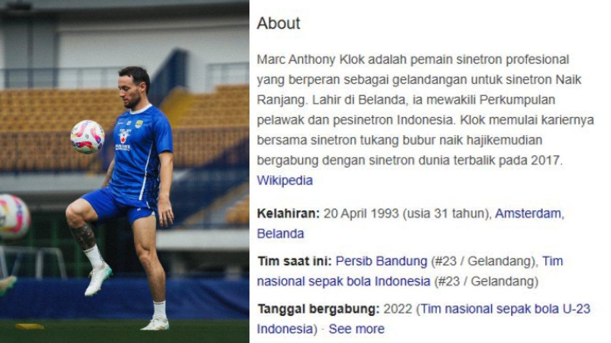 Kolase foto gelandang Persib Bandung, yakni Marc Klok (kiri) yang sempat diubah datanya di Wikipedia menjadi seorang pesinetron (kanan) tak lama setelah polemiknya dengan Shin Tae-yong berlanjut, Rabu (22/1).