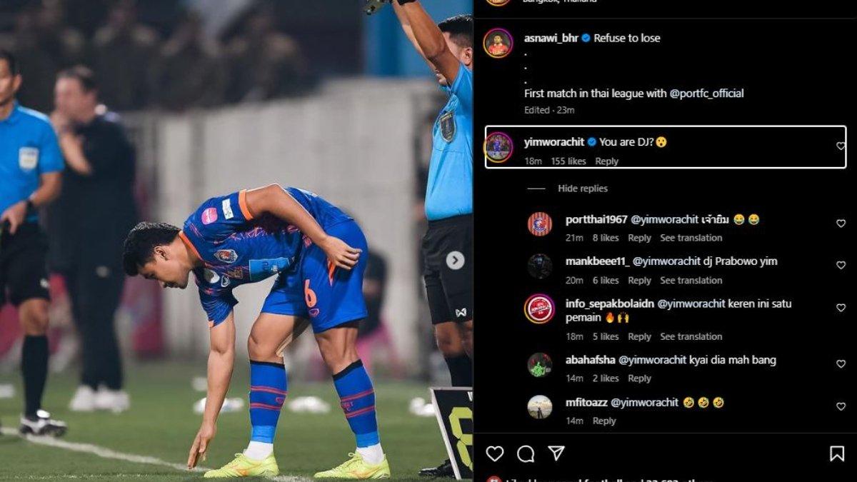 Debut kapten Timnas Indonesia Asnawi Mangkualam di Port FC direspons secara jenaka oleh rekan setimnya, Worachit Kanitsribumphen, Kamis 15 Februari 2024.