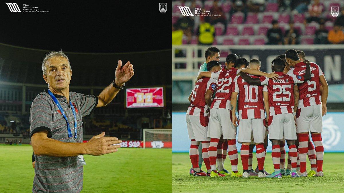 Kolase foto pelatih Milomir Seslija (kiri) dan anak asuhnya di Persis Solo (kanan) di gelaran Liga 1 2023.