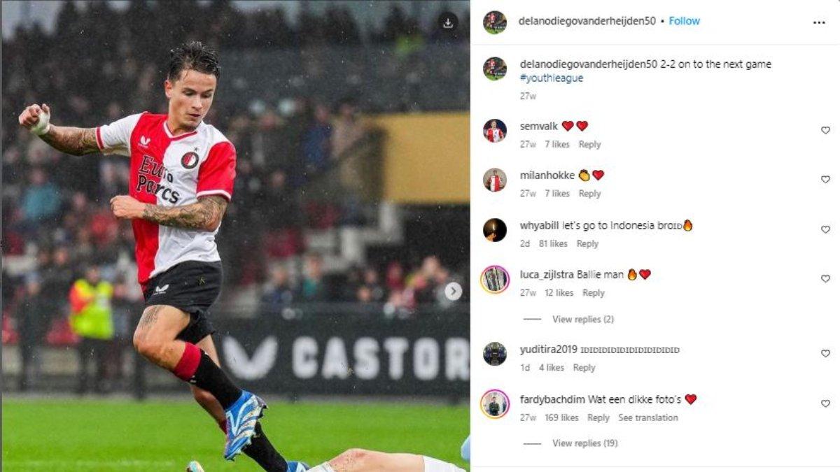 Instagram milik Otak serangan asal Belanda calon naturalisasi Timnas Indonesia, Delano van der Heijden.