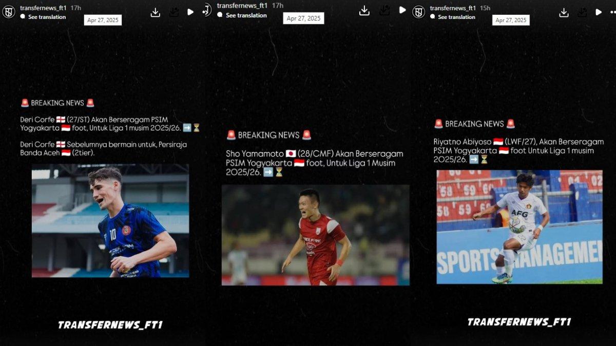 RUMOR TRANSFER PSIM YOGYAKARTA - Sederet pemain yang kabarnya akan memperkuat PSIM Yogyakarta, yakni Deri Corfe, Sho Yamamoto dan Riyatno Abiyoso.