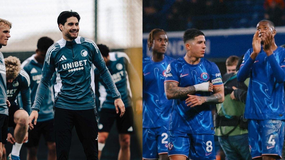 Bek Timnas Indonesia milik FC Copenhagen, Kevin Diks (kiri) dan para pemain Chelsea (kanan).