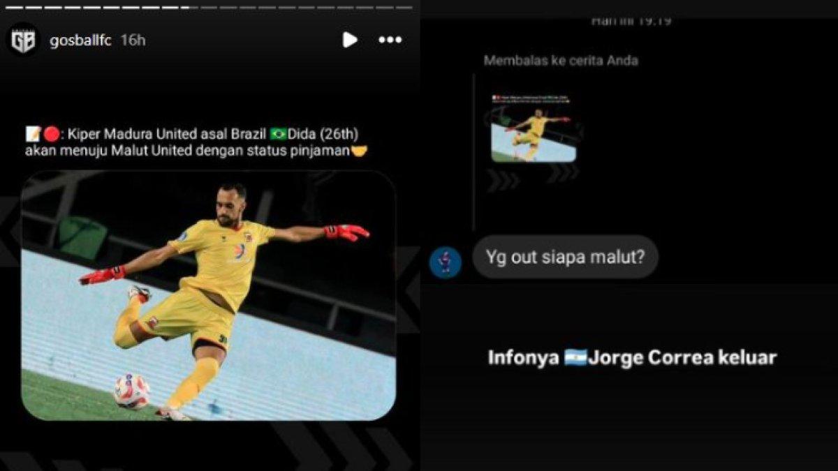 Rumor kiper asing yang baru saja dilepas oleh Madura United, yakni Dida yang akan bergabung ke Malut United di putaran kedua Liga 1 2024 (kiri) dan menggeser slot dari Jorge Correa (kanan).