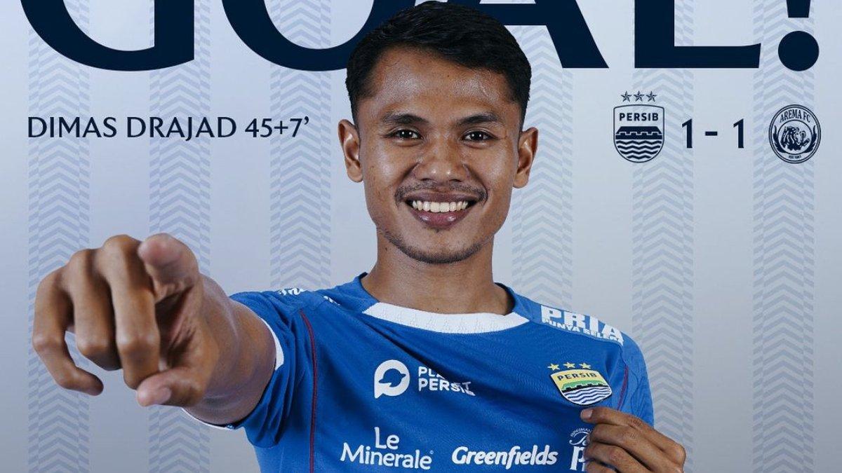 Potret perayaan gol Dimas Drajad oleh Instagram resmi Persib Bandung ketika melawan Arema FC di pekan ketiga Liga 1 2024, Minggu (25/8). Dimas Drajad mencetak satu-satunya gol Persib Bandung dalam hasil imbang 1-1 dengan Arema FC.