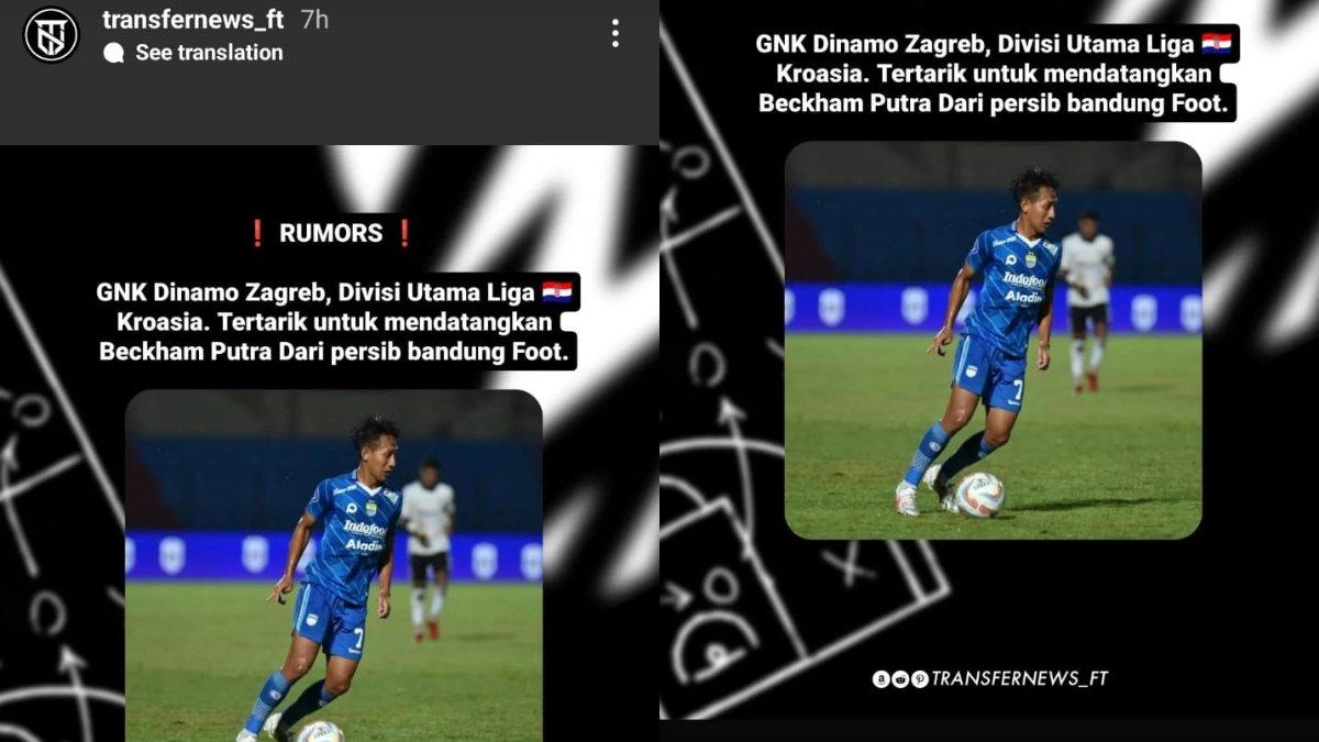 RUMOR - Wonderkid Persib Bandung, Beckham Putra kans angkat kaki seiring adanya minat dari klub raksasa Liga Kroasia, yakni GNK Dinamo Zagreb jelang musim 2024/2025.