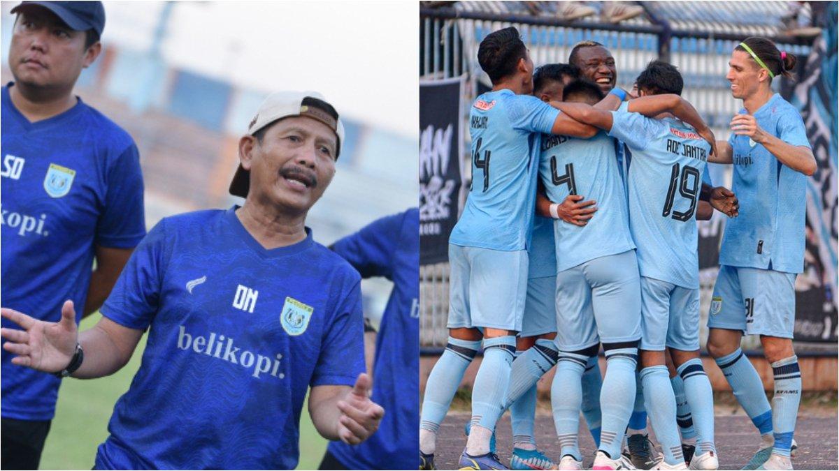 Pelatih Persela Lamongan Djajang Nurjaman (kiri) dan skuad Persela Lamongan (kanan).