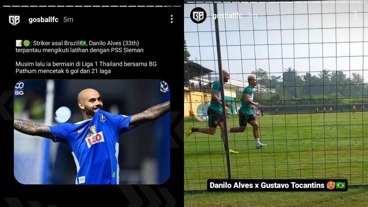 Kolase rumor sosok Danilo Alves yang kabarnya masuk radar transfer PSS Sleman (kiri) dan bocoran gambar sosoknya yang sudah mengikuti sesi latihan Super Elja bersama striker asing Brasil lain, yakni Gustavo Tocantins yang sebelumnya membela Barito Putera.