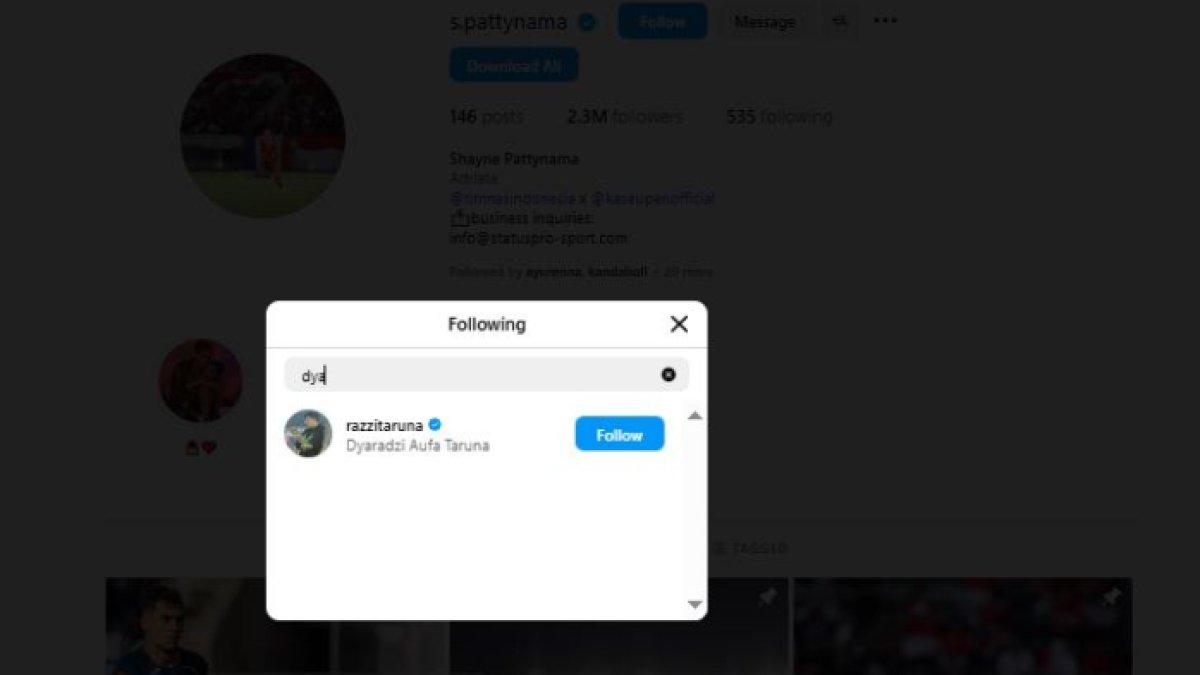 RUMOR TRANSFER SHAYNE PATTYNAMA - Shayne Pattynama kepergok sudah follow Instagram bos PSIM Yogyakarta, Dyaradzi Aufa Taruna.