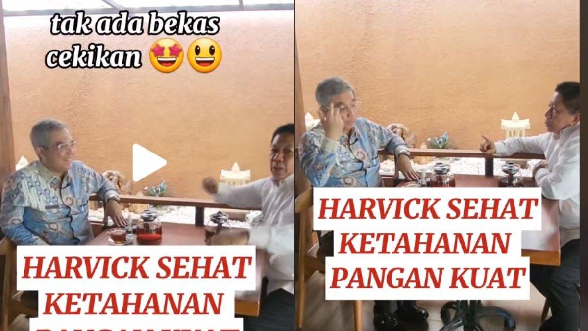 Kolase foto Wakil Menteri Pertanian (Wamentan) Harvick Hasnul Qolbi (kiri) yang tengah berbicara dengan Effendi Gazali (kanan) sekaligus mengklarifikasi isu penamparan yang dilakukan oleh Prabowo yang viral beberapa waktu lalu.