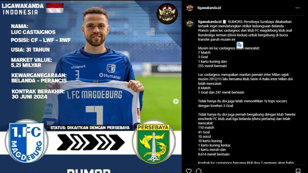 Rumor diliriknya eks bomber Inter Milan, Luc Castaignos oleh Persebaya Surabaya jelang putaran kedua Liga 1 2023, Sabtu 14 Oktober 2023.