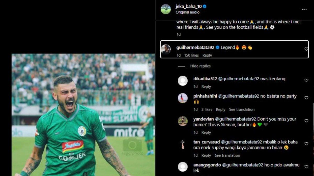 Sosok eks gelandang PSS Sleman, yakni Guilherme Batata ikut mengomentari perpisahan Yevhen Bokhashvili dari Super Elja di Liga 1 2023 ini, Jumat 1 Desember 2023.