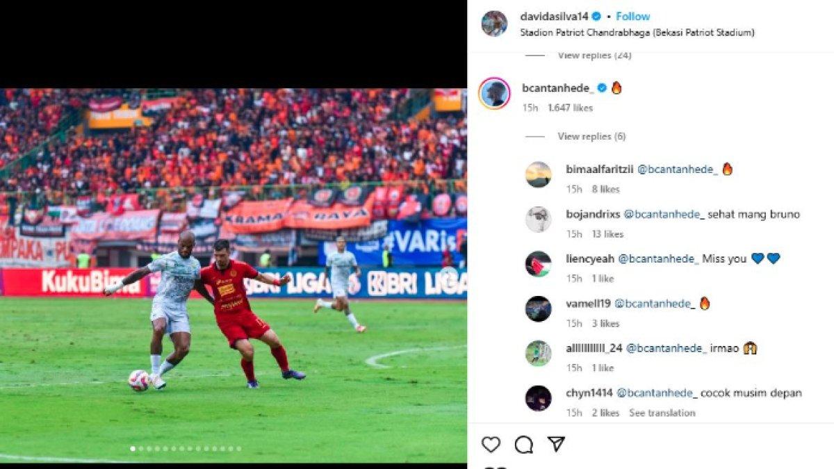 DIAJAK BOBOTOH - Eks Persib Bandung, yakni Bruno Cantanhede yang membubuhkan komentar di Instagram David da Silva pasca laga melawan Persija Jakarta tengah ramai sorotan Bobotoh. Bobotoh mengajak Bruno Cantanhede untuk kembali lagi ke Persib Bandung meski sang striker asal Brasil tersebut kini bermain untuk Rayong FC di Liga Thailand.
