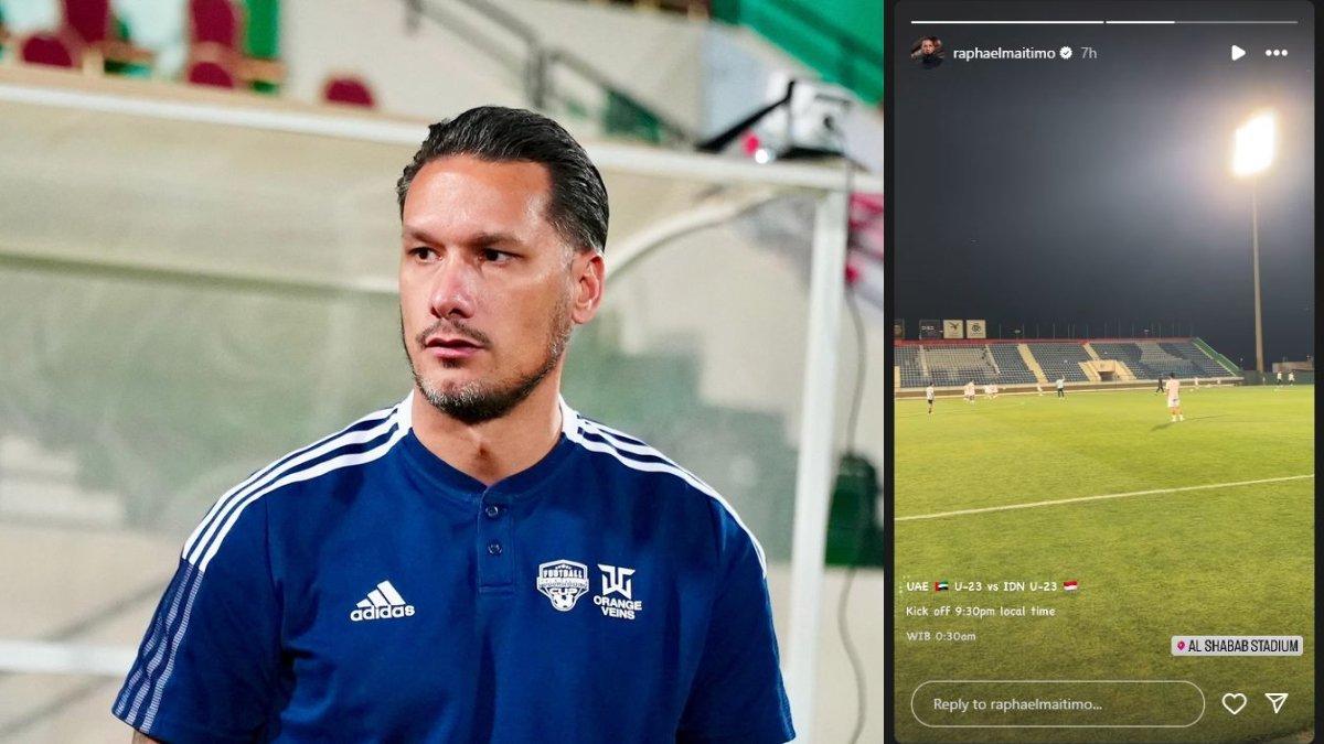 Sosok eks Persib Bandung, Raphael Maitimo yang hadir ke Dubai dan menonton pertandingan uji coba Timnas Indonesia U-23 kala melawan Uni Emirat Arab pada Senin, 8 April 2024.