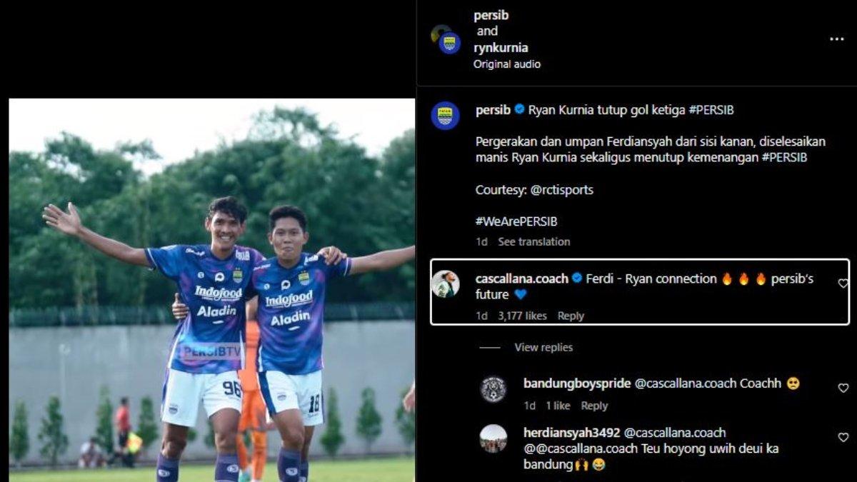 Eks asisten pelatih Persib Bandung, Manu Cascallana masih menaruh perhatian kepada Pangeran Biru dan memberi pujian kepada dua mantan anak asuhnya, Ryan Kurnia dan Ferdiansyah yang sempat bekerjasama dalam mencetak gol untuk Maung Bandung.