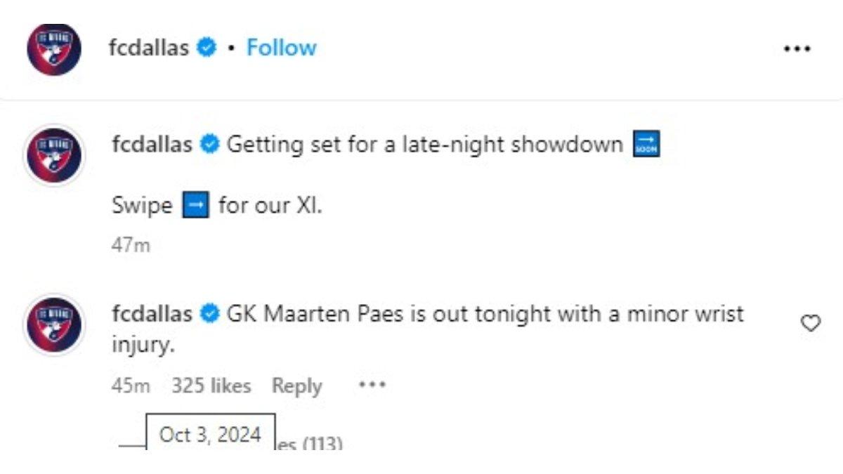 FC Dallas kabarkan Marten Paes mengalami cedera.