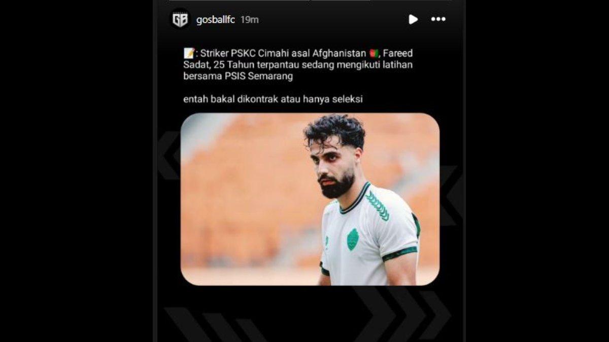 Rumor bomber PSKC Cimahi Fareed Sadat yang dikabarkan mengikuti sesi latihan PSIS Semarang, Rabu 21 Februari 2024.