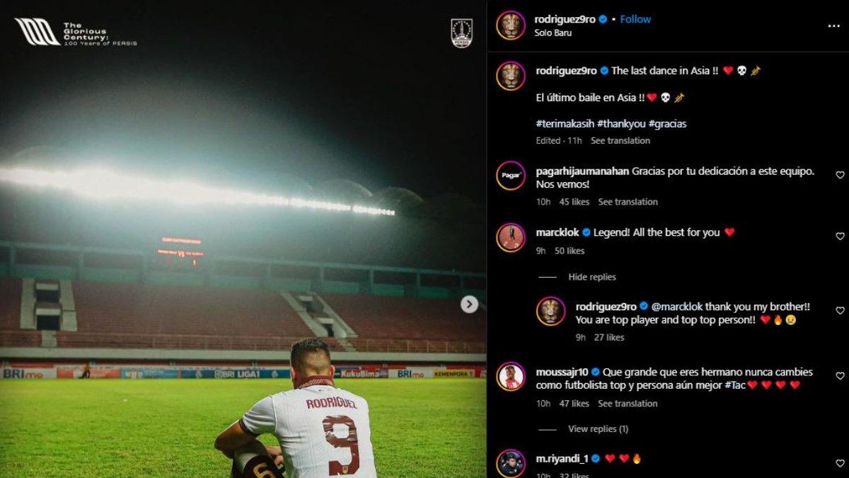 Striker Persis Solo, Fernando Rodriguez mengucapkan perpisahan kepada Laskar Sambernyawa seusai laga melawan PSS Sleman di pekan ke-19 Liga 1 2023, Rabu 8 November 2023.
