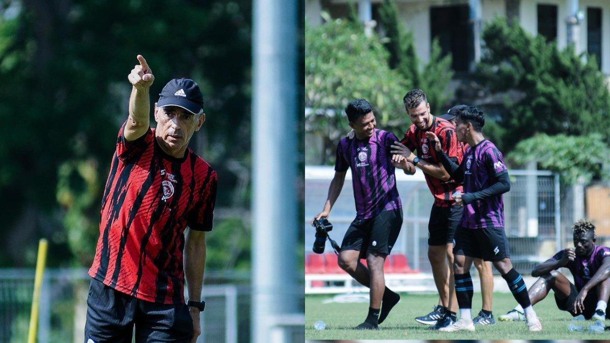 Kolase foto pelatih Arema FC, Fernando Valente (kiri) dan skuad asuhannya (kanan) di Liga 1 2023.