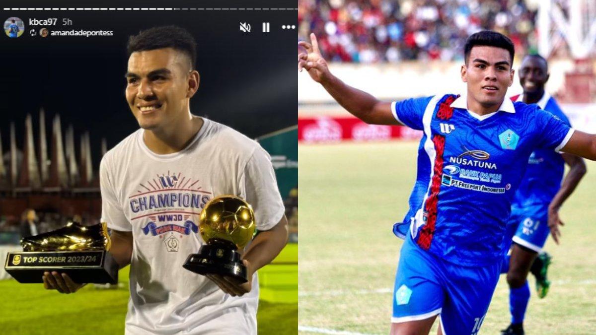 Momen Alexandro menerima penghargaan Top Scorer dan Pemain Terbaik Liga 2 musim 2023/2024, Sabtu (9/3/2024).