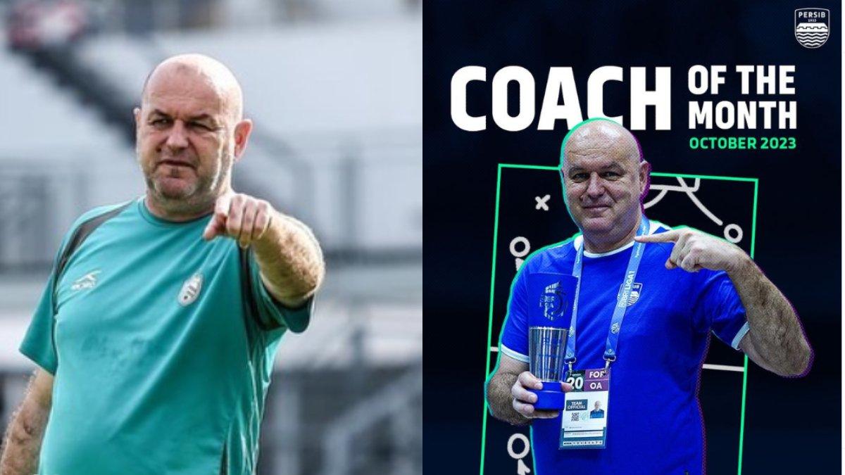 Bojan Hodak saat mendapatkan penghargaan sebagai Pelatih Terbaik Liga 1 2023/2024 edisi Oktober.