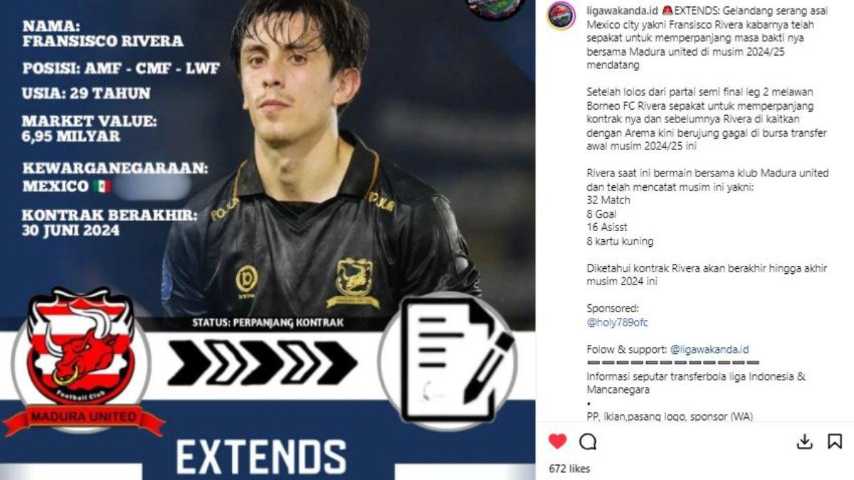 Otak serangan asal Meksiko, Francisco Rivera dipastikan bertahan bersama Madura United.
