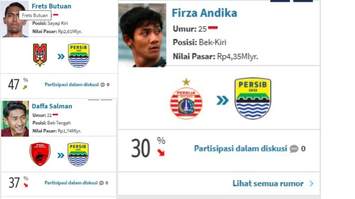 Sederet pemain lokal yang dikaitkan dengan Persib Bandung, Frets Butuan, Daffa Salman dan Firza Andika.