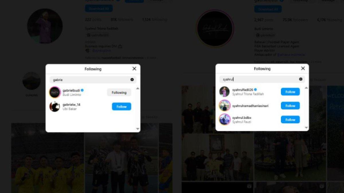 INDIKASI TRANSFER PERSEBAYA SURABAYA - Syahrul Trisna kepergok follow IG Gabriel Budi (kiri) dan Gabriel Budi follow IG Syahrul Trisna (kanan).