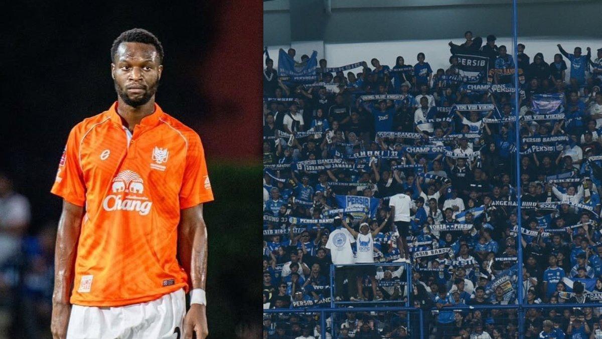 BURSA TRANSFER PERSIB BANDUNG - Gabriel Mutombo (kiri) dan suporter Persib Bandung, Bobotoh (kanan). Gabril Mutombo diserbu Bobotoh setelah dikaitkan dengan Persib Bandung.