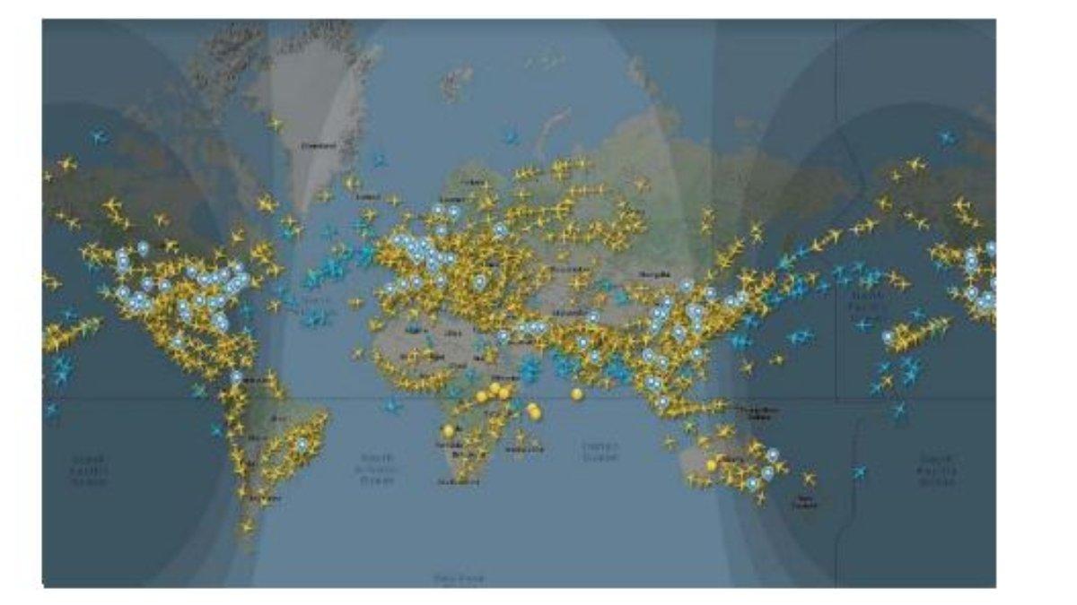 Gambar untuk Soal Nomor 1 Halaman 80, berupa gambar dari aplikasi flightradar24 yang menunjukkan 202.157
pesawat terbang di angkasa Bumi pada tanggal 29 Juni.