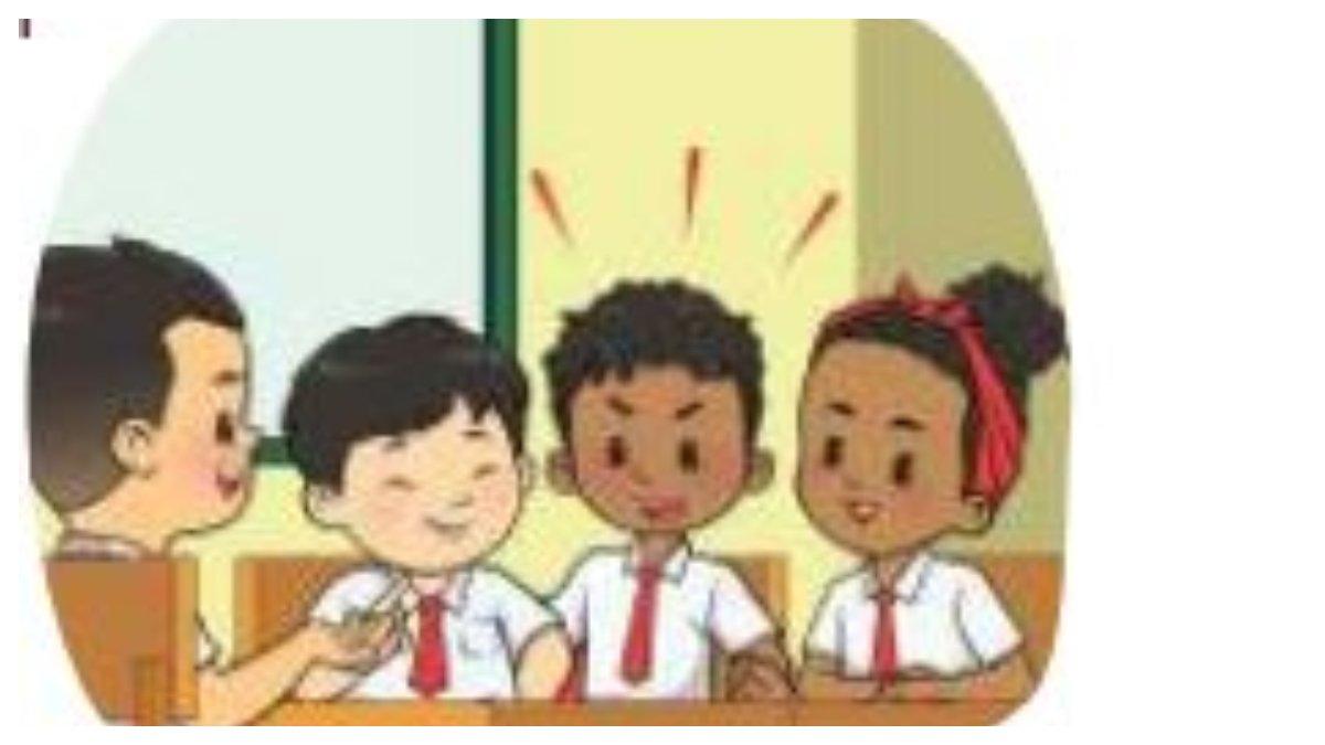 Gambar siswa sedang bermusyarawah dan salah satu siswa ada yang memotong pembicaraan.