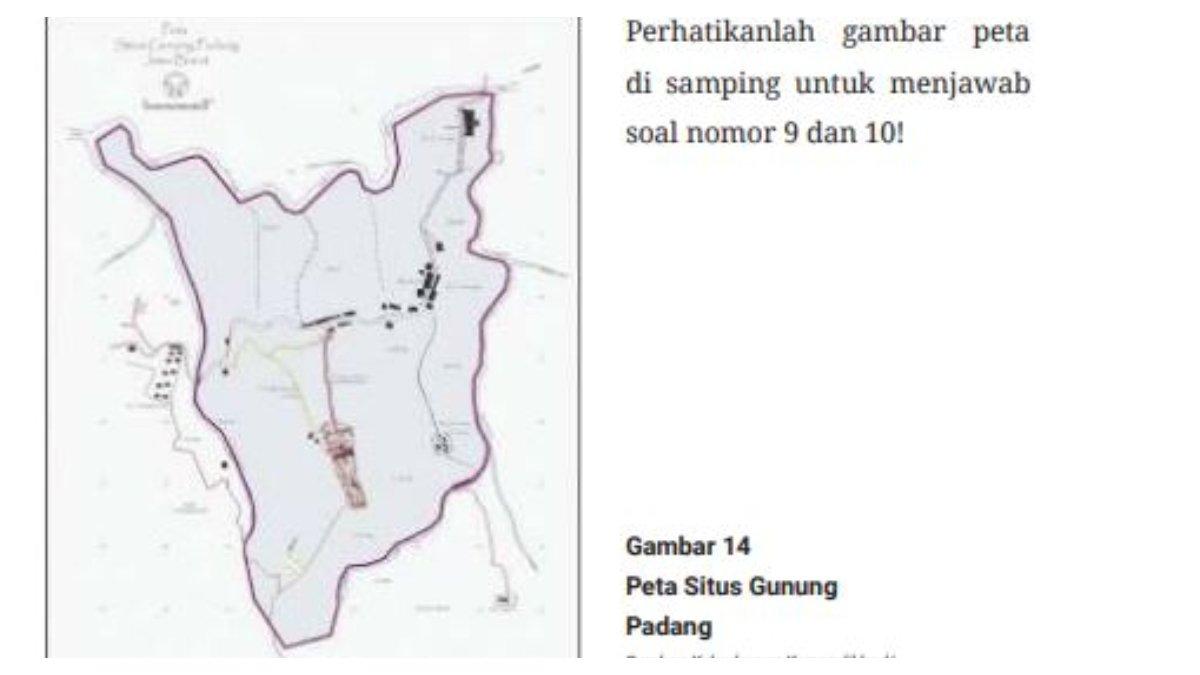 Soal nomor 9 dan 10 berupa gambar Peta Situs Gunung Padang halaman 113.