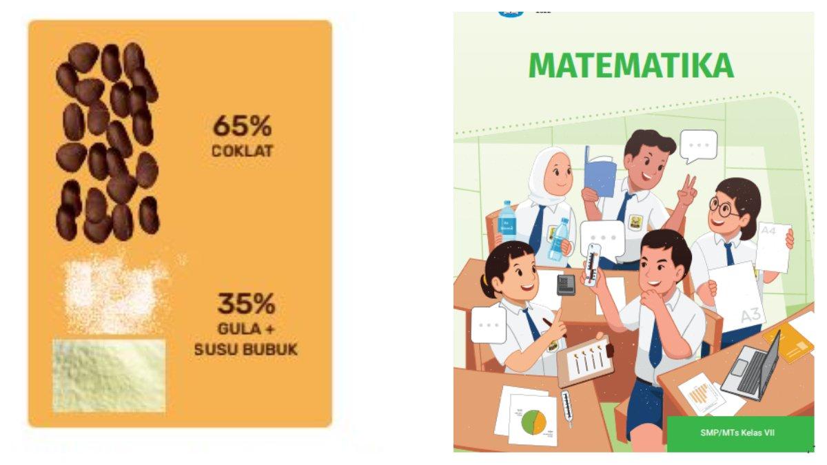 Pada soal nomor 3 halaman 96, terdapat gambar Persentase Cokelat, Susu dan Gula.
