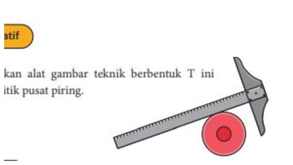 Pada soal nomor 7 latihan 2.1 halaman 59, terdapat alat gambar teknik berbentuk T.