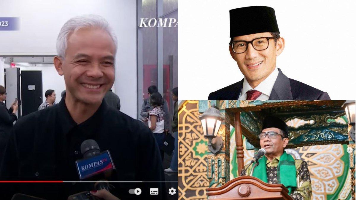 Kolase foto Ganjar Pranowo, Sandiaga Uno, dan Mahfud MD