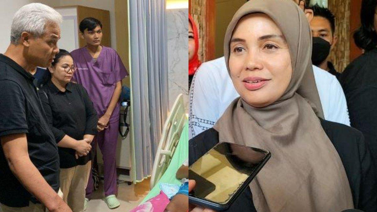 Ganjar Pranowo saat menjenguk relawan yang dianiaya oknum TNI (kiri) dan foto Siti Atikoh (kanan).