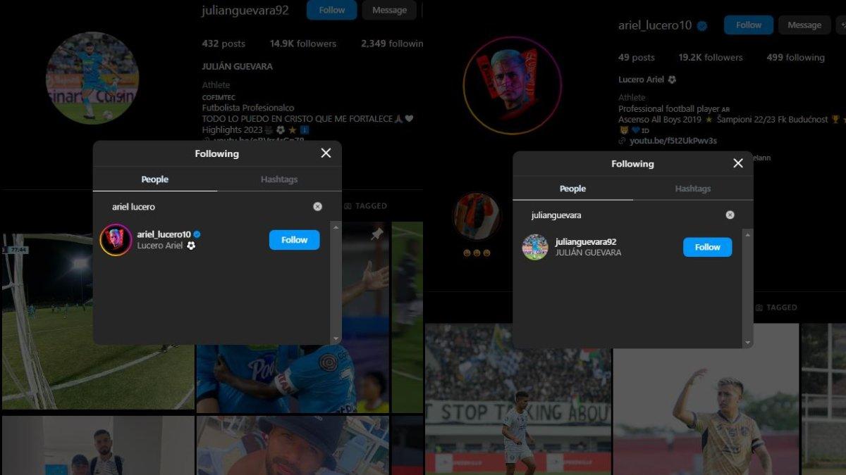 Kolase foto gelandang serang Arema FC, Ariel Lucero yang sudah saling mengikuti dengan sosok asing yang dikaitkan dengan Singo Edan, yakni Julian Guevara.