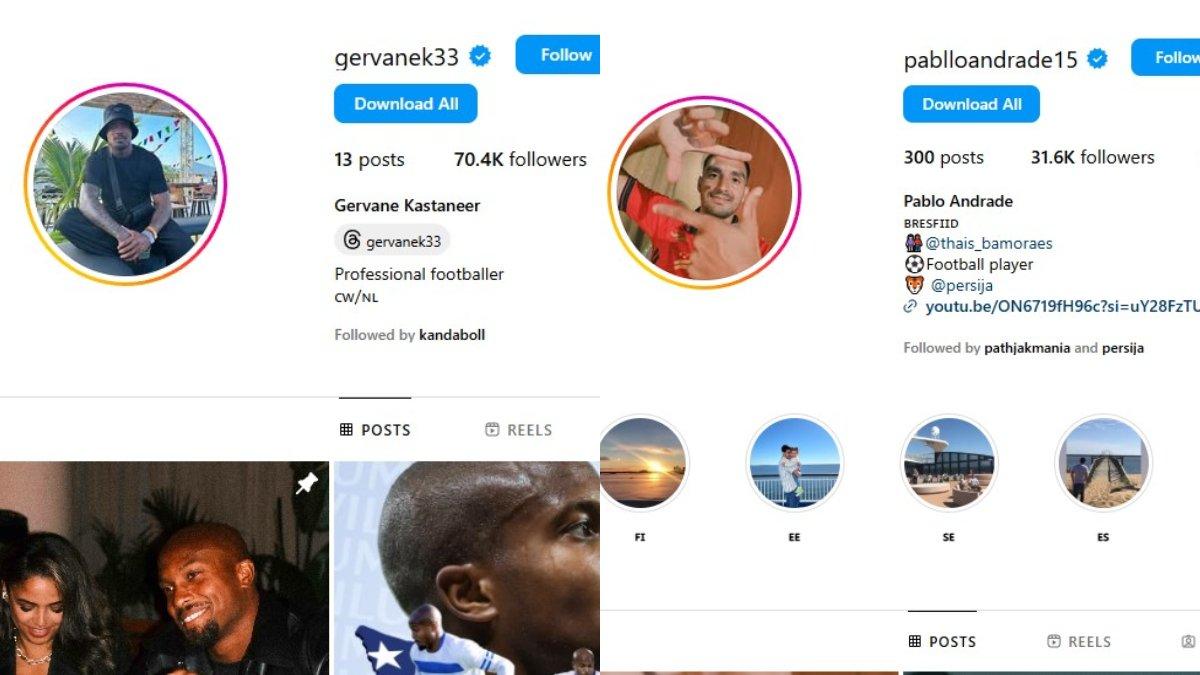Beda jauh followers rekrutan anyar Persib Bandung, Gervane Kastaneer (kiri) dan bek anyar Persija Jakarta, Pablo Andrade (kanan).
