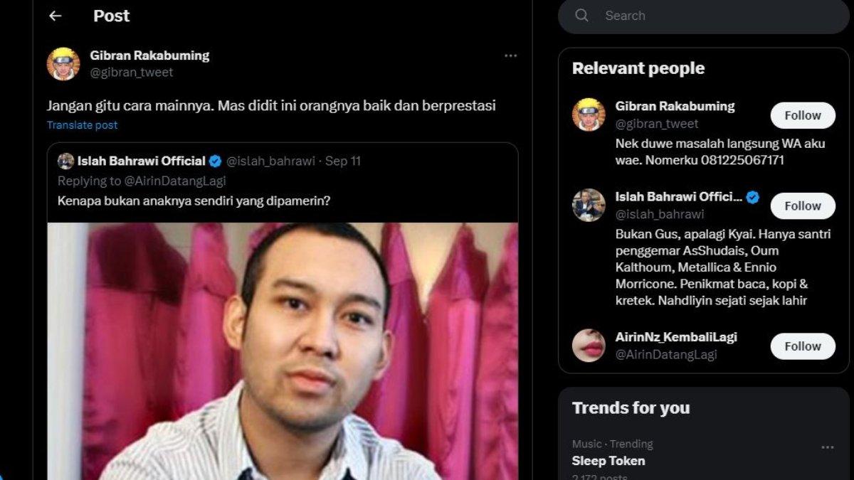 Wali Kota Solo, Gibran Rakabuming Raka langsung membela putra Prabowo Subianto, yakni Didit Hediprasetyo setelah sosoknya disenggol oleh Islah Bahrawi, Selasa 12 September 2023.