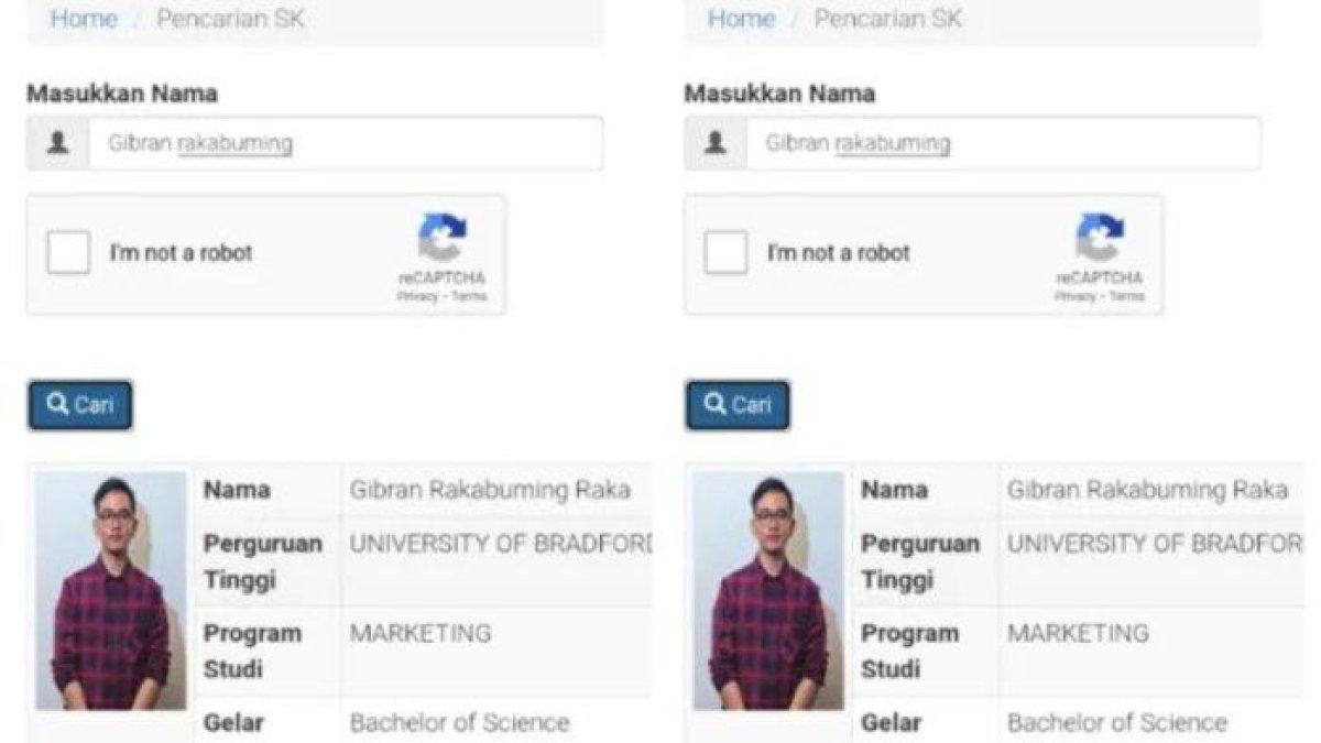 Tangkap layar data riwayat pendidikan Gibran Rakabuming di website Kementerian Pendidikan, Kebudayaan, Riset, dan Teknologi (Kemendikbud Ristek).