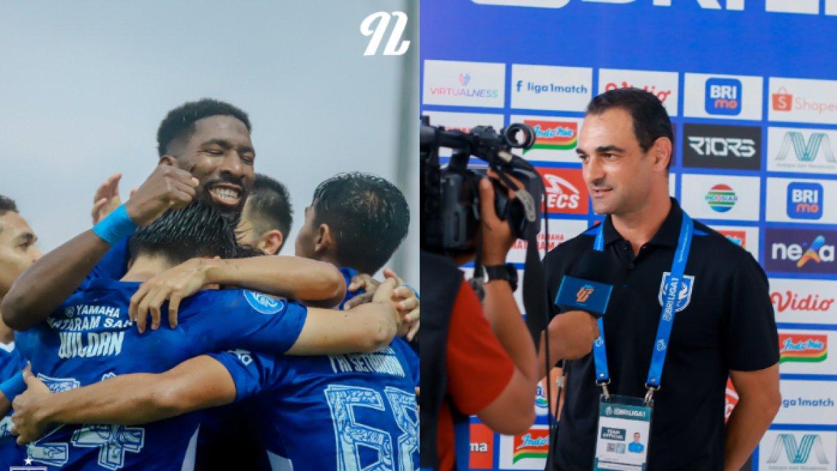 Kolase selebrasi pemain PSIS Semarang (kiri) dan pelatih Laskar Mahesa Jenar, Gilbert Agius (kanan).
