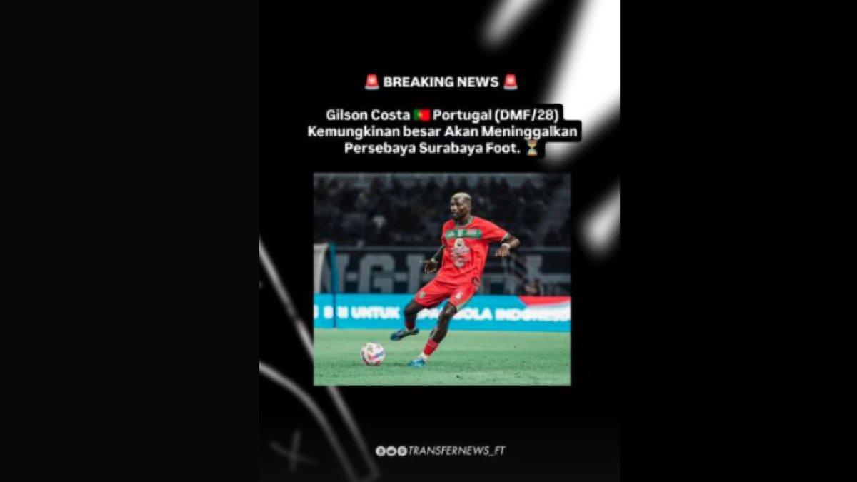 Rumor sosok gelandang Persebaya Surabaya asal Portugal, yakni Gilson Costa yang santer out di paruh kedua Liga 1 2024, Senin (16/12).