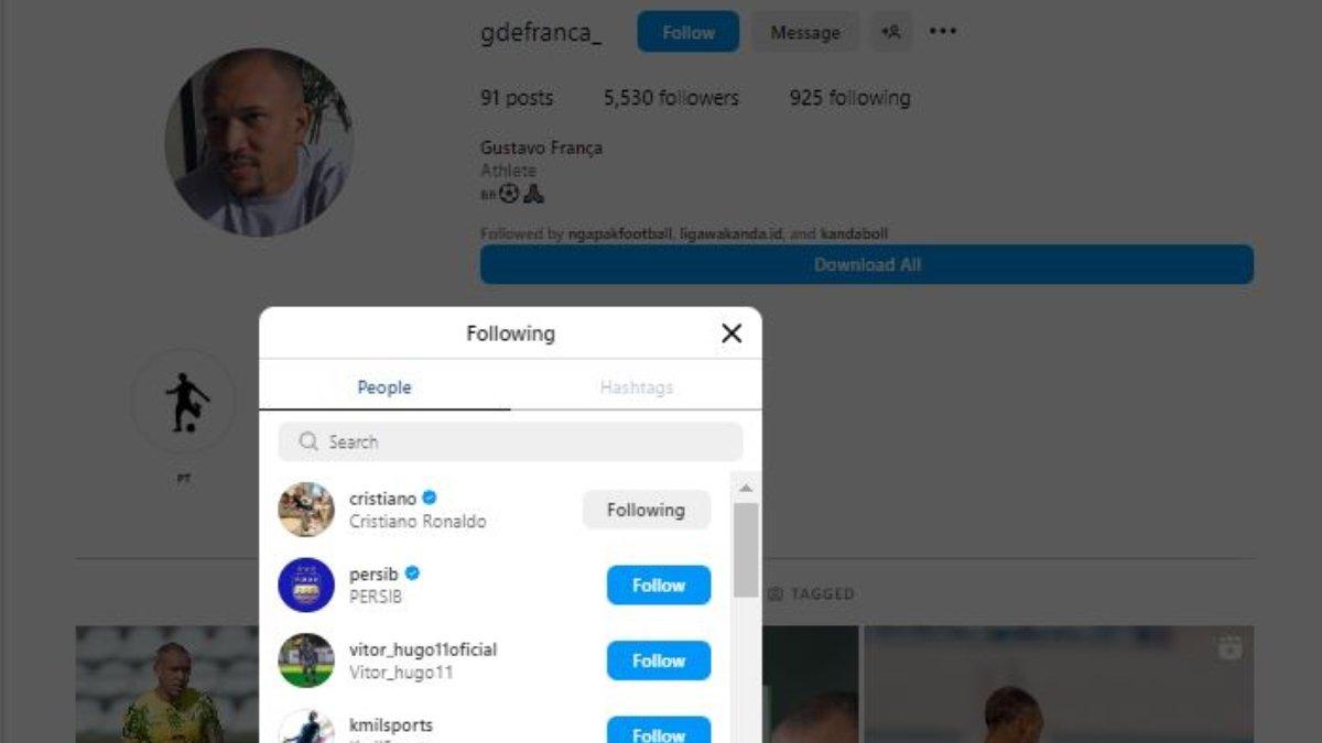 Kode keras Gustavo Franca menuju ke Persib Bandung yang dapat dilihat dari aksinya memfollow Instagram resmi Pangeran Biru.