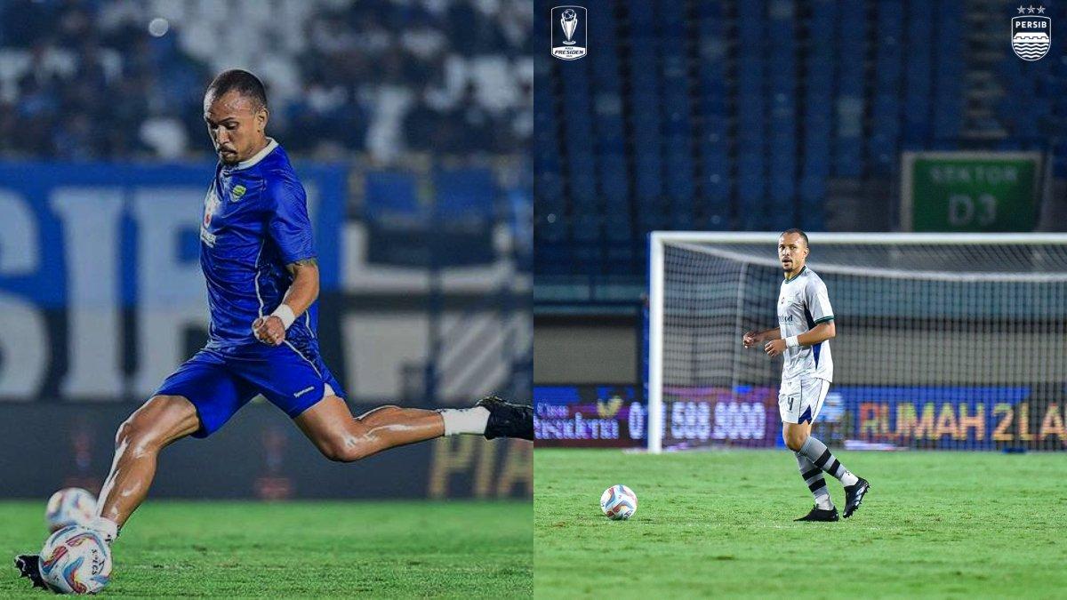 Bek Persib Bandung, Gustavo Franca saat melakukan pemanasan jelang lawan Borneo FC (kiri) dan Potret Gustavo Franca saat penampilan melawan Borneo FC dalam Piala Presiden 2024 di Stadion Si Jalak Harupat, Bandung, Senin (22/7/2024) (kanan).