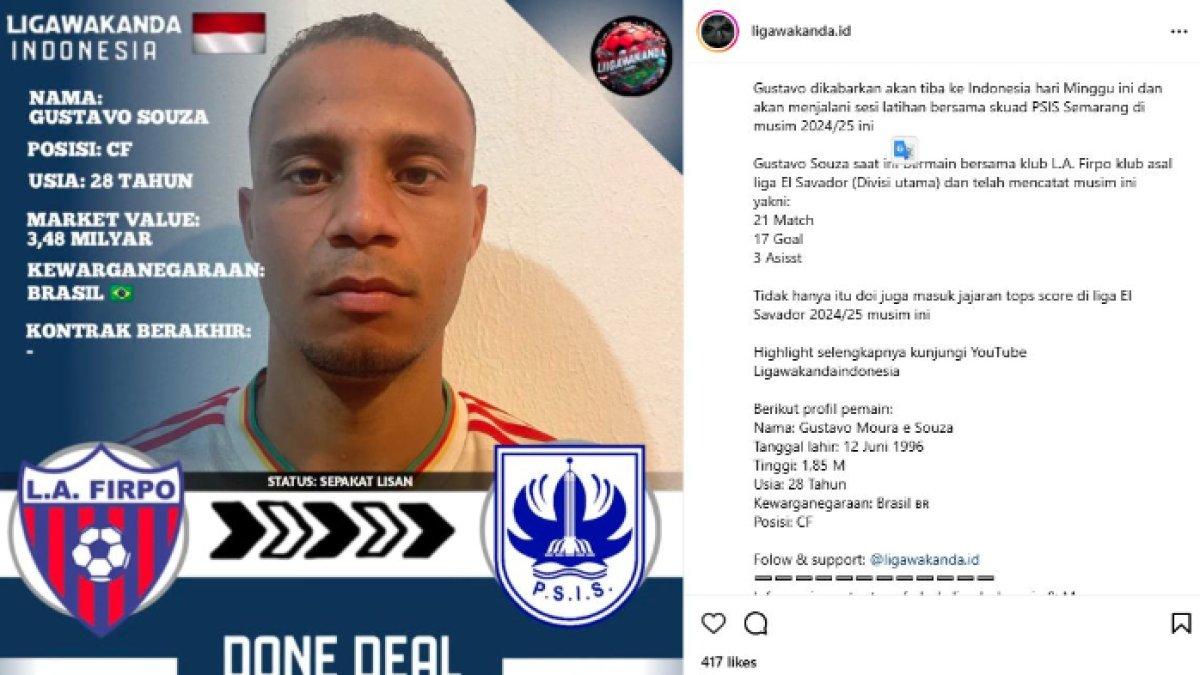 Rumor sosok striker asing benama Gustavo Souza yang santer merapat ke PSIS Semarang di putaran kedua Liga 1 2024, pengganti Evandro Brandao?